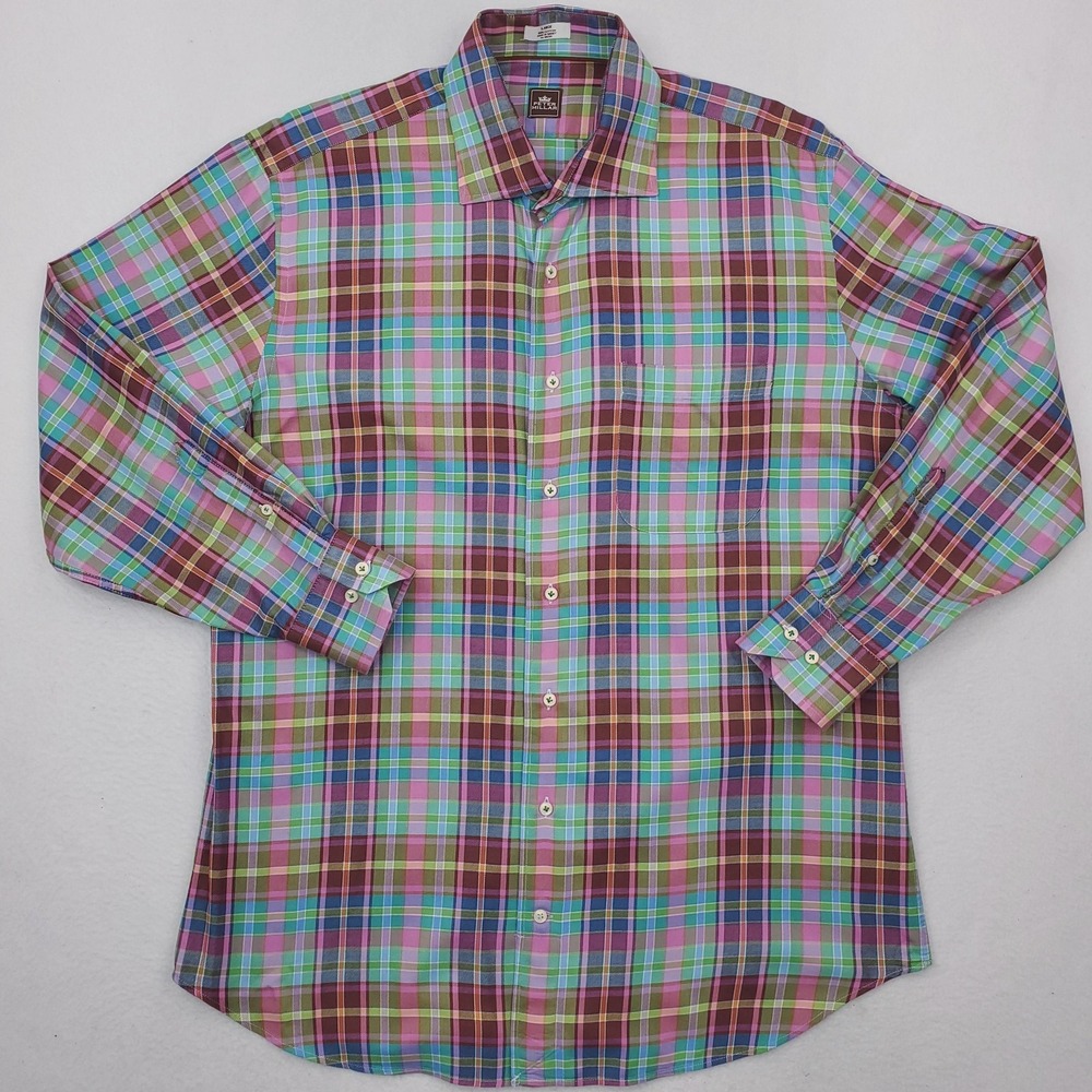 Peter Millar Shirt Mens Large Multicolor Madras Plaid Button Down Long Sleeve